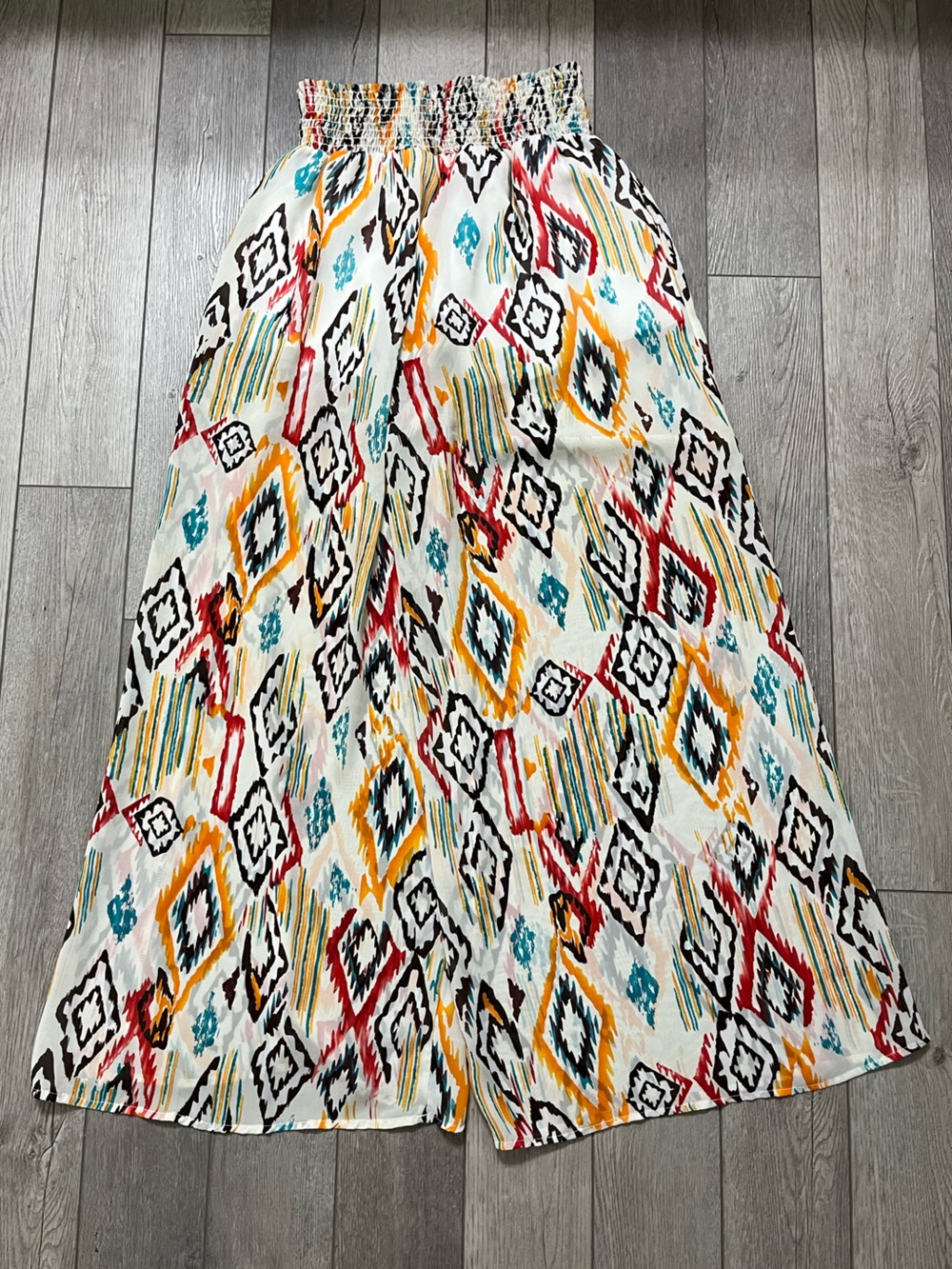 Turquoise Haven Lightweight Wide Leg Pants — Multi-Color Ikat Print S/XS